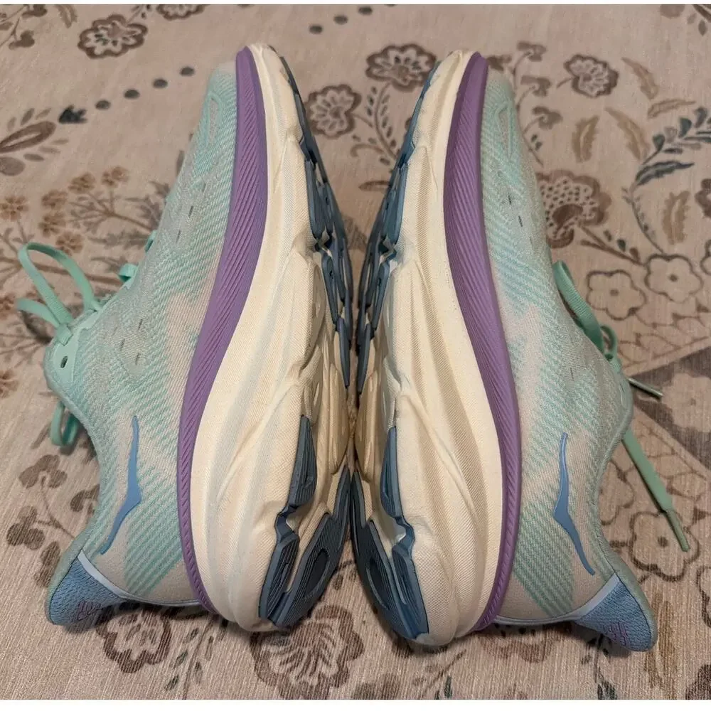 HOKA Clifton 9 Women's Running Shoes Size 8.5 B Sunlit Ocean Lilac Mist Mint